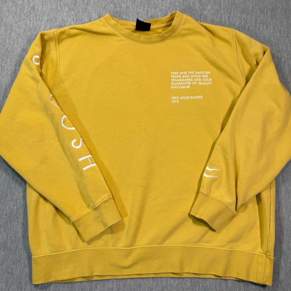 Nike Sweatshirt Men XL Yellow Crewneck Swoosh‎ Graphic Spellout Pullover